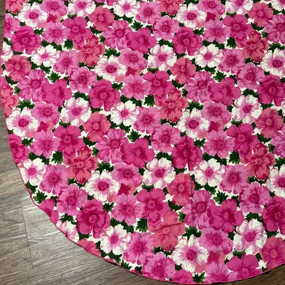 Vintage Braidwater Floral Irish Linen Oval Tablecloth Pink White Green 52” x 77”